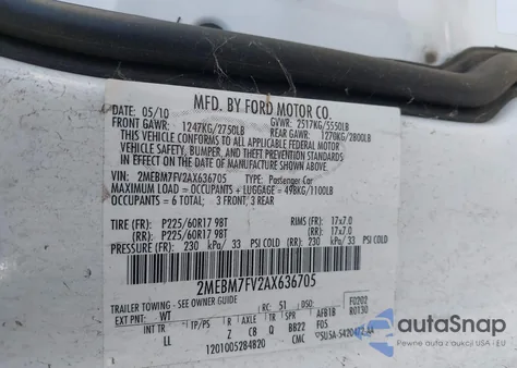 2010 Mercury Grand Marquis Ls (Fleet Only) из США, поврежденный, VIN 2MEBM7FV2AX636705